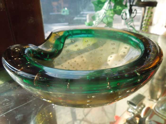 Antique Murano Glass Ashtray/1960N mKX DM Brown x Green  CA