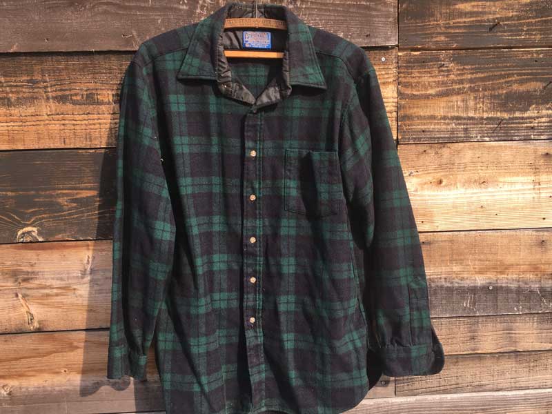 Vintage、Used Pendleton Green x Black check Wool Shirts、US古着 70年代 ペンドルトン ウールシャツ