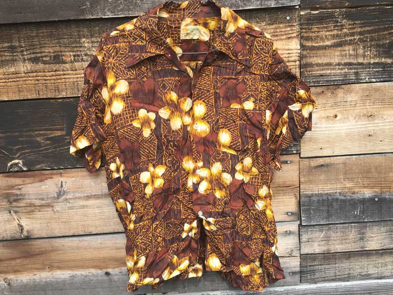 Vintage Hawaiian shirts Brown Flower 1960N@[ ԕ̃AnVcAnCAVc
