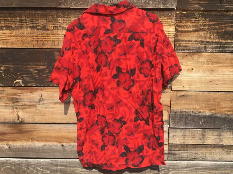 Vintage Aloha shirts Red Hibiscus Made in Hawaii nCrXJX̐ԂAnVc