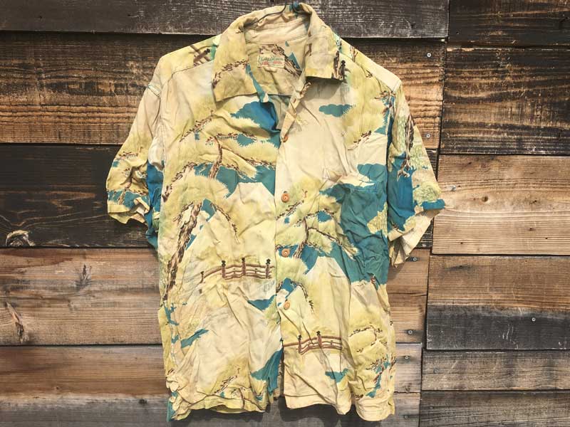 Vintage Aloha shirts Rayon ちりめん素材の和柄 富士・松の