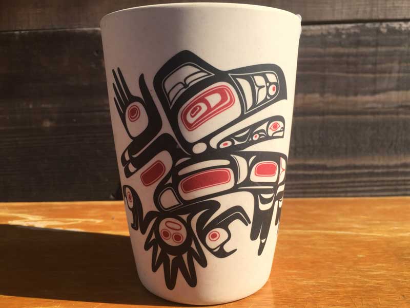 新品 カナダインディアン　ハイダ族のプリントが入った竹繊維のカップ、バンブーカップ　Running Raven