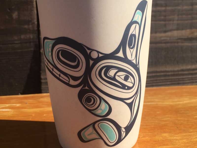 新品 カナダインディアン　ハイダ族のプリントが入った竹繊維のカップ、バンブーカップ　Whale