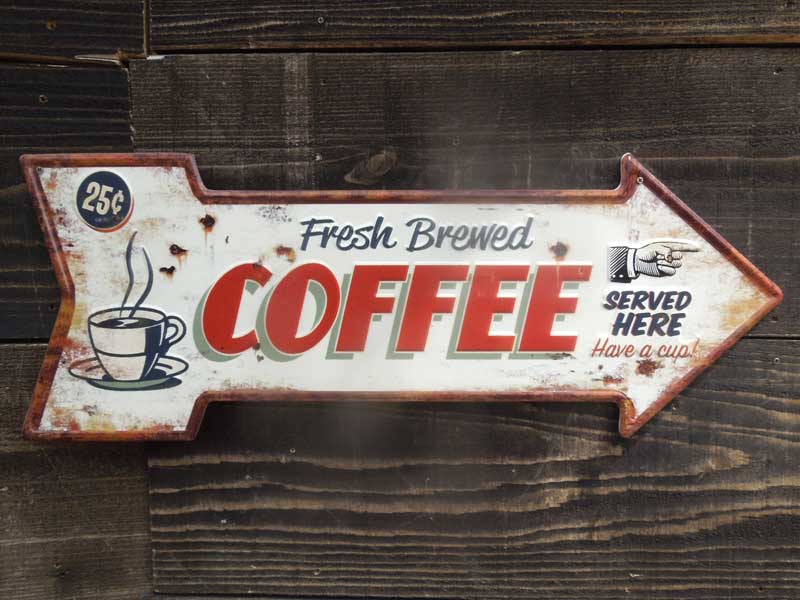 Vi@AeB[NH uL̃R[q[̖^ŔAFresh Brewd Coffee Served Here Arrow Sign
