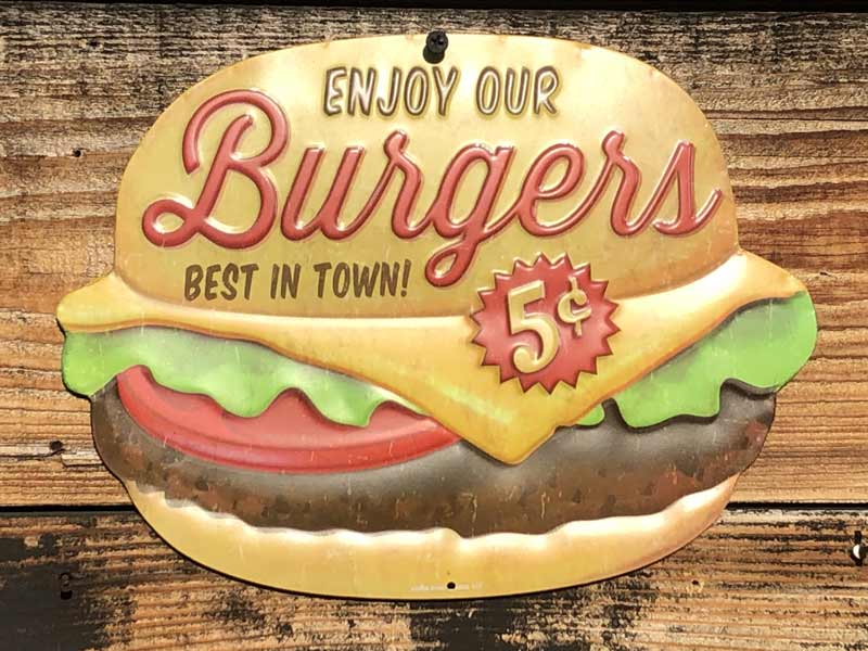 Hamburger & Potato Metal Sign、ハンバーガー、ポテトのメタルサイン、ブリキの看板