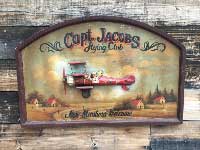 Capt.JACOBS Flying Club 立体的な飛行機の木製のウォールデコ、ピンストライプ