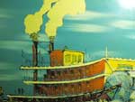 Antique  Art/ミシシッピー川の蒸気船の油絵