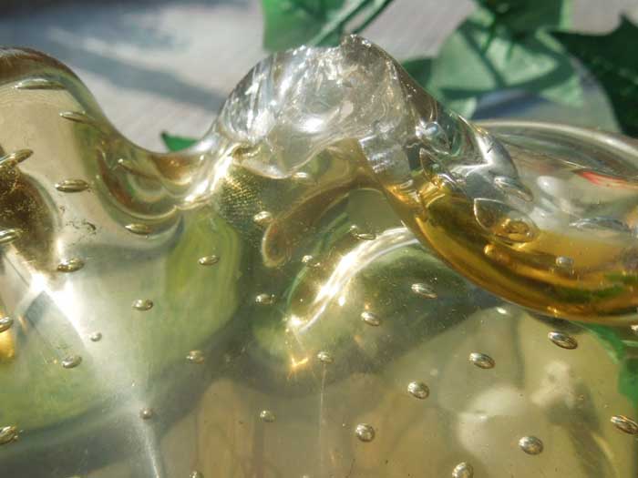 Antique Murano Glass Ashtray/ムラノガラス 灰皿 Light Yellow 気泡 