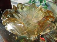 Antique Murano Glass Ashtray/ムラノガラス 灰皿　Flower Light Yellow 気泡