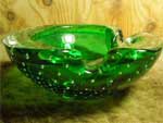 Antique Murano Glass Ashtray/ムラノガラス 灰皿　緑の気泡 