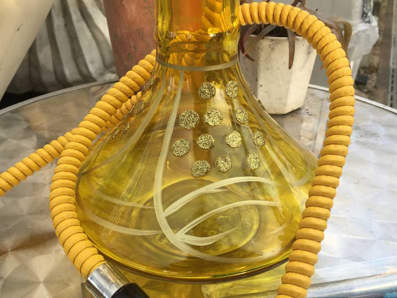 Shisha シーシャ 水パイプ本体 Large Yellow 77cm　ガラス、陶器、ステンレス