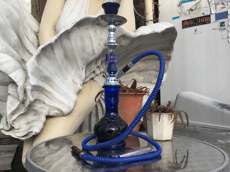 Shisha シーシャ 水パイプ本体 Medium Blue 47cm　ガラス、陶器、ステンレス