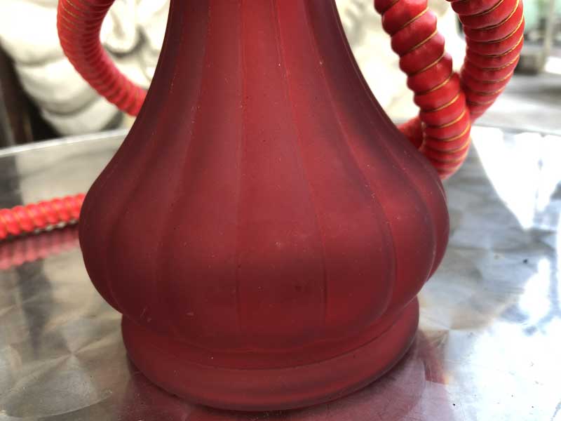 Shisha シーシャ 水パイプ本体 Medium Red3 /41cm　赤ガラス、陶器、ステンレス