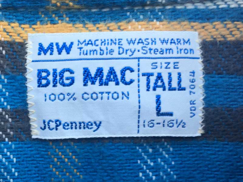 Vintage Used 1970's JC Penney BIG MAC MW Nel Shirts 70N JCyj[ rbN}bN P lVc