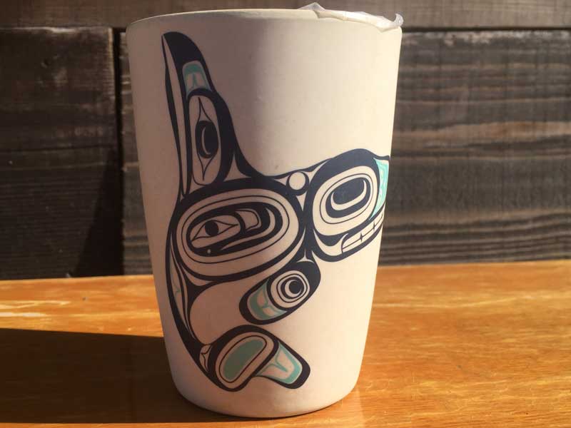 新品 カナダインディアン　ハイダ族のプリントが入った竹繊維のカップ、バンブーカップ　Whale