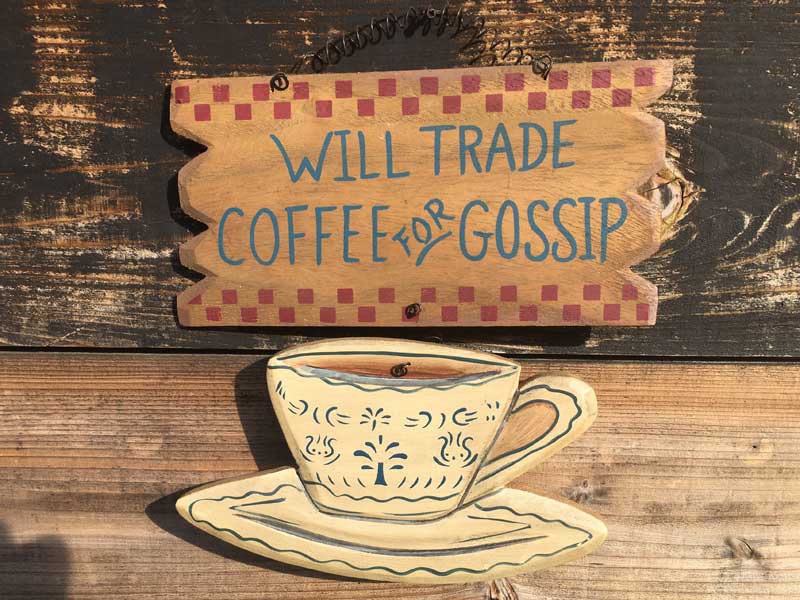 アンティーク加工 ウッド製 コーヒーの看板、WILL TRADE COFFEE FOR GOSSIP Cafe、Bar 店舗用品