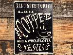 COFFEE JESUS アンティーク加工のエンボスメタルサイン、ブリキ製の看板